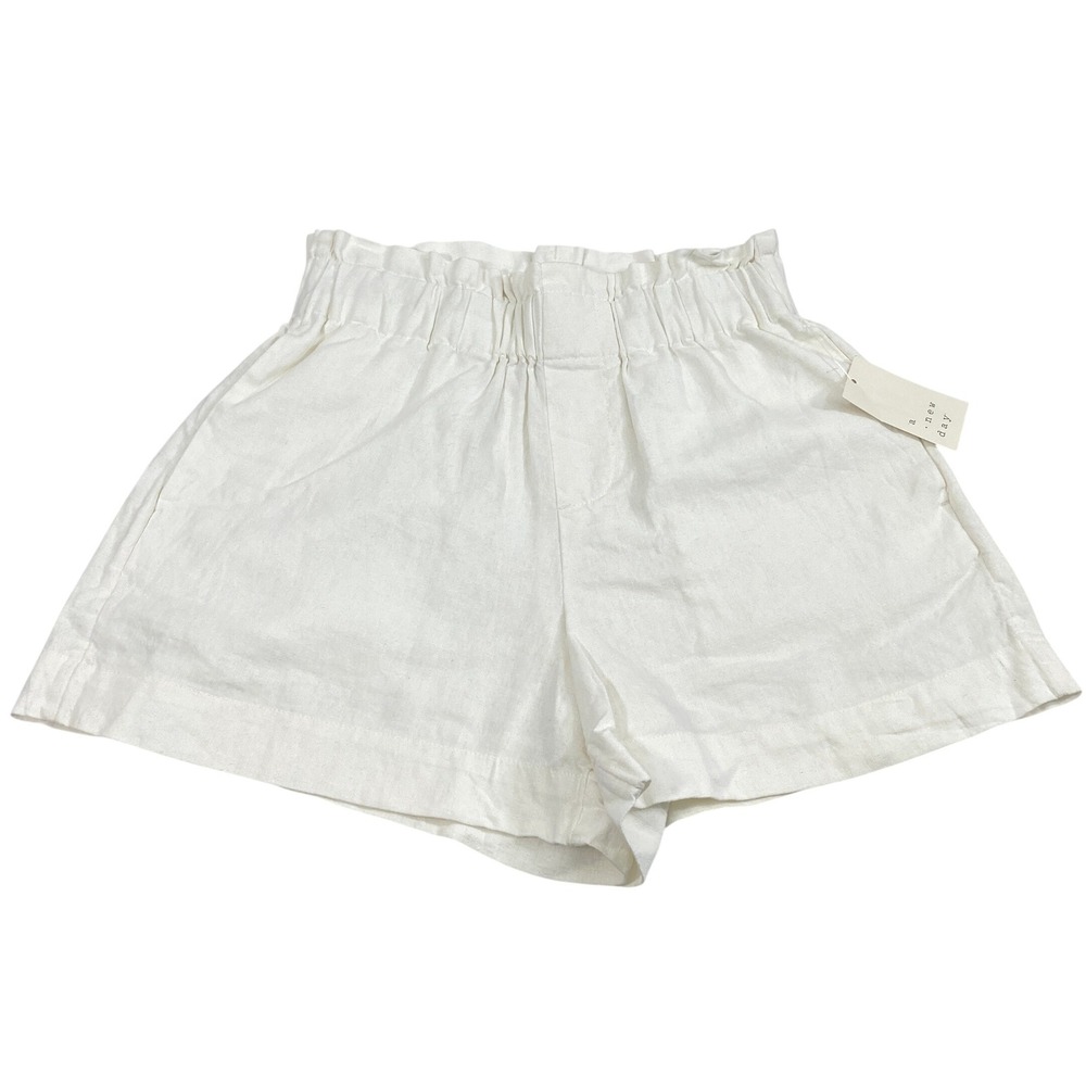 A New Day Shorts Women XS White Linen Blend Paperbag Waist Casual Summer Coastal
